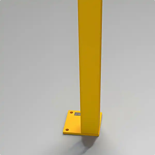 Close-up of the guardrail column baseplate
