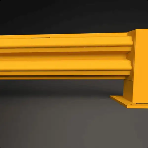 Visual illustrating seamless integration of guardrails in a warehouse setting