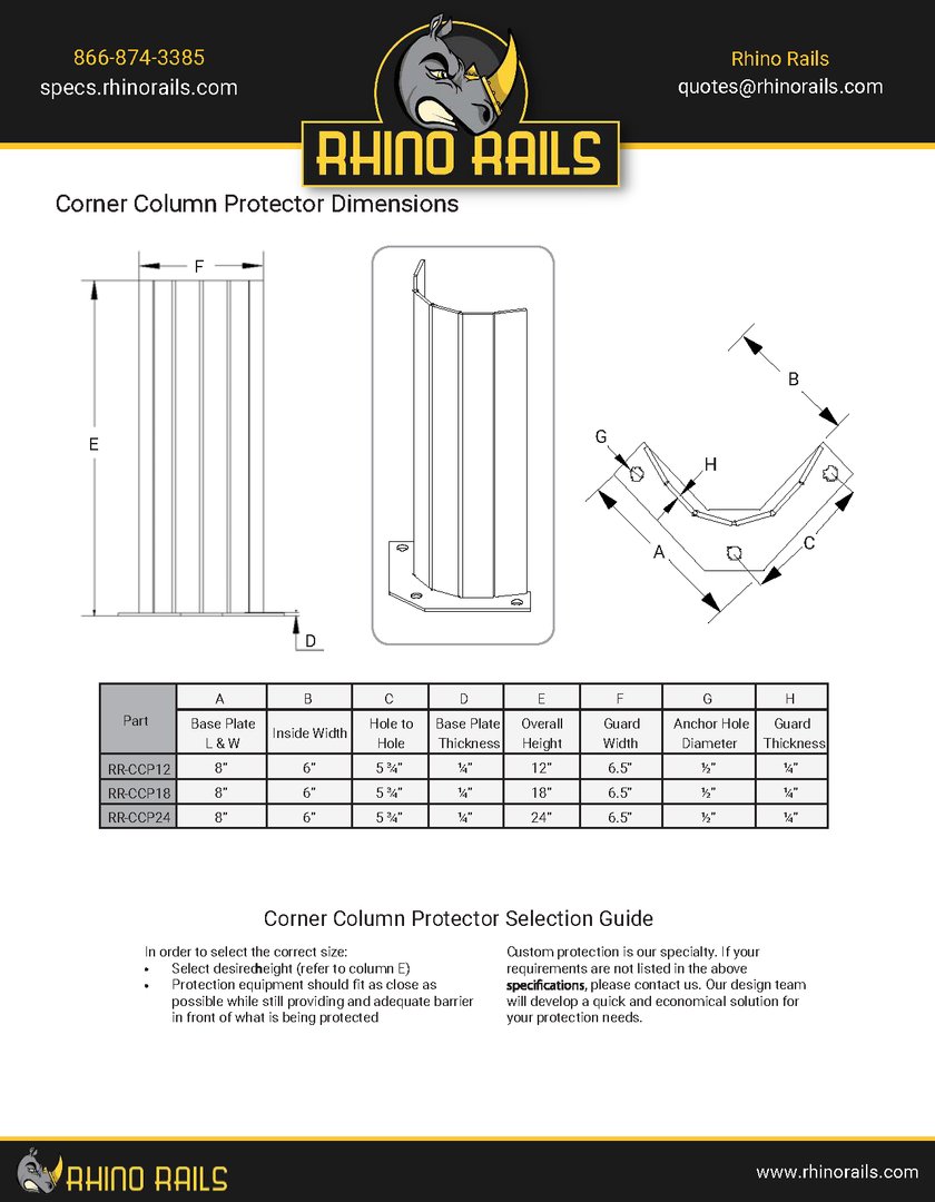 Corner Column Post Protector - Product Information Sheet