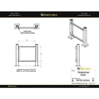 Rhino Rails - RR-SG-3654A - 34in - 52in Adjustable Pedestrian Swing Gate - 6