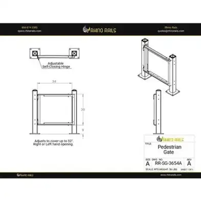 Rhino Rails RR-SG-3654A  34" - 52" Adjustable Pedestrian Swing Gate  - Photo