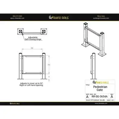 Rhino Rails RR-SG-3654A  34" - 52" Adjustable Pedestrian Swing Gate  - Photo