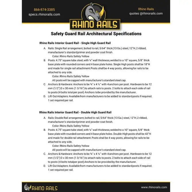 Rhino Rails RR-GR Heavy Duty Warehouse Guardrail