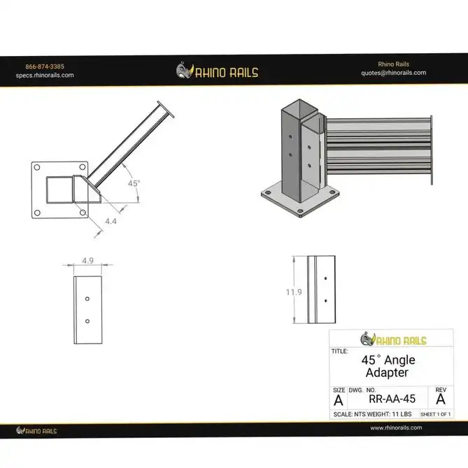 Rhino Rails RR-AA-45  45-Degree Angle Adapter for Guardrail  - Photo