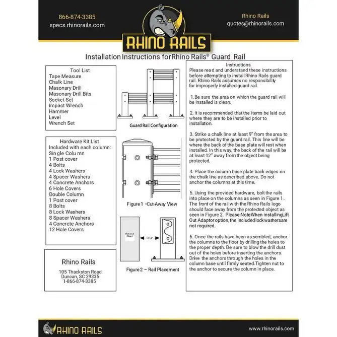 Rhino Rails RR-CS-1 18.5in Guardrail Column with Standard Baseplate - Photo - Photo Rhino Rails RR-CS-1 18.5in Guardrail Column with Standard Baseplate - Photo
