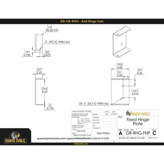 Rhino Rails RR-GR-RHG Double Rail Hinge Assembly Barrier Gate - Photo Rhino Rails RR-GR-RHG Double Rail Hinge Assembly Barrier Gate