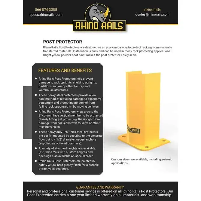 Rhino Rails RR-P  Pallet Rack Upright Post Protector  - Photo