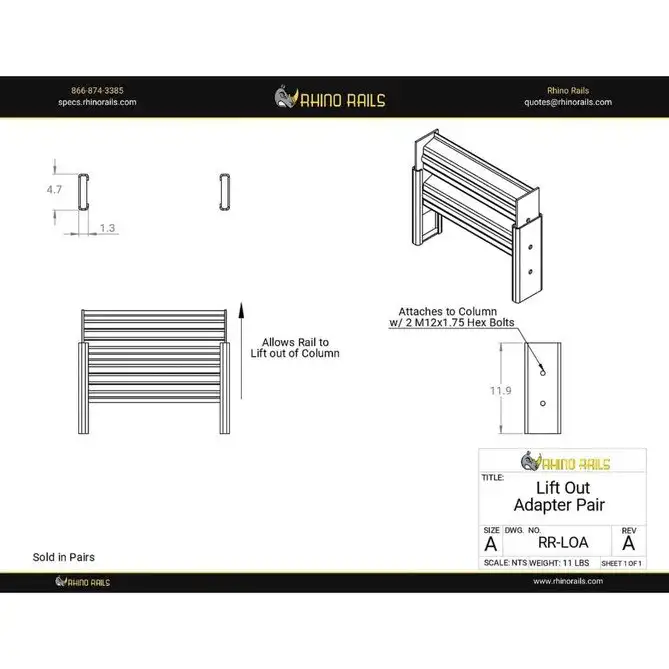 Rhino Rails RR-LOA Lift Out Adapter for Guardrail (Pair) - Photo - Photo Rhino Rails RR-LOA Lift Out Adapter for Guardrail (Pair) - Photo