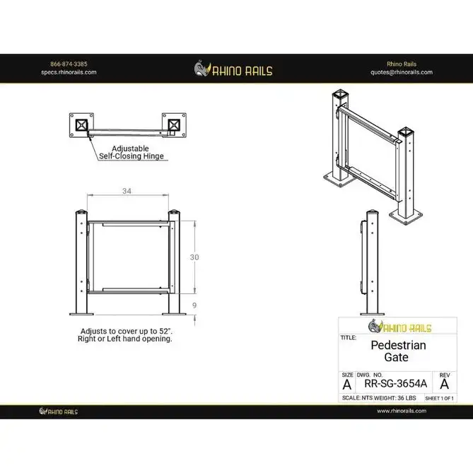 Rhino Rails RR-SG-3654A  34" - 52" Adjustable Pedestrian Swing Gate  - Photo
