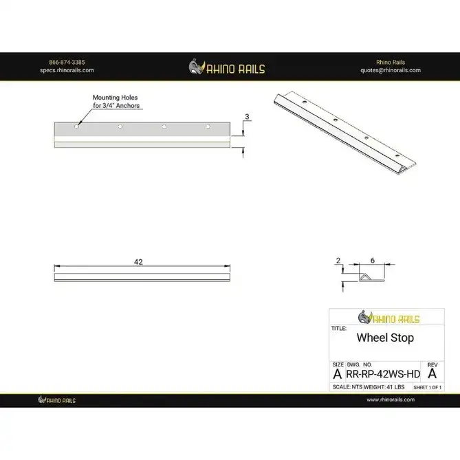 Rhino Rails RR-RP-42WS-HD 42in Forklift Wheel Stop - Photo - Photo Rhino Rails RR-RP-42WS-HD 42in Forklift Wheel Stop - Photo