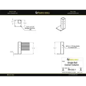 Rhino Rails - RR-CSC-1 - 18.5in Guardrail Column with Corner Baseplate - 2