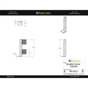 Rhino Rails - RR-CSC-2 - 43in Guardrail Column with Corner Baseplate - 2