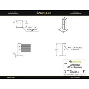 Rhino Rails - RR-CSO-1 - 18.5in Guardrail Column with Offset Baseplate - 2