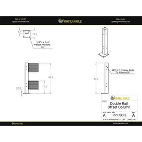Rhino Rails - RR-CSO-2 - 43in Guardrail Column with Offset Baseplate - 2