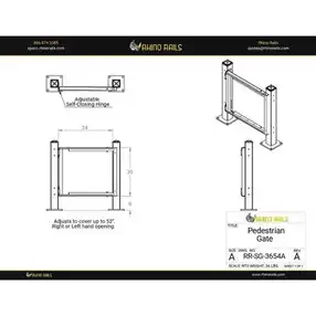 Rhino Rails - RR-SG-3654A - 34in - 52in Adjustable Pedestrian Swing Gate - 6
