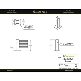 Rhino Rails RR-CS-1 18.5in Guardrail Column with Standard Baseplate - Photo - Photo Rhino Rails RR-CS-1 18.5in Guardrail Column with Standard Baseplate - Photo