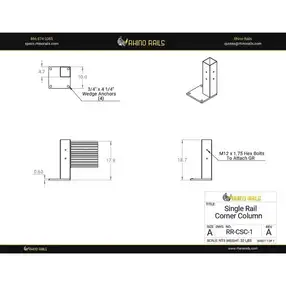 Rhino Rails RR-CSC-1 18.5in Guardrail Column with Corner Baseplate - Photo - Photo Rhino Rails RR-CSC-1 18.5in Guardrail Column with Corner Baseplate - Photo