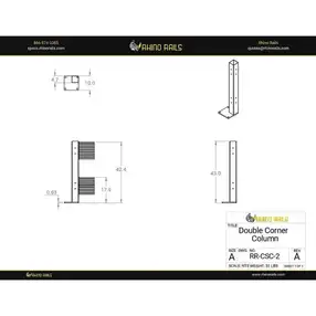 Rhino Rails RR-CSC-2  43in Guardrail Column with Corner Baseplate  - Photo