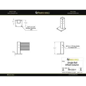 Rhino Rails RR-CSO-1  18.5in Guardrail Column with Offset Baseplate  - Photo