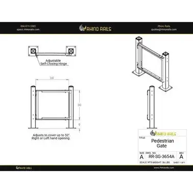 Rhino Rails RR-SG-3654A  34" - 52" Adjustable Pedestrian Swing Gate  - Photo